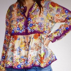Johnny Was NWT Silk Adalena Derive Blouse
